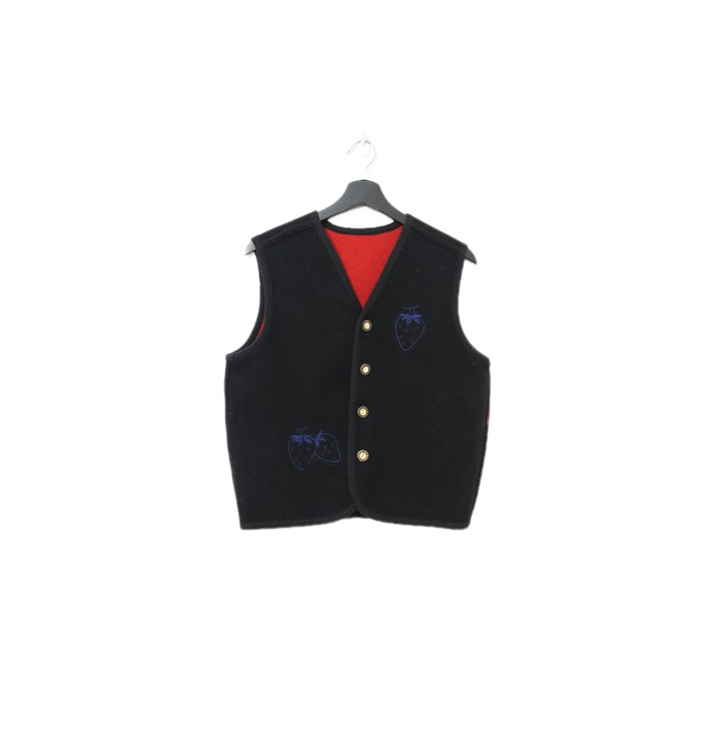 Back to Green-復古毛料背心 兩面可穿 草莓 v-18/sweater vest - 背心/無袖上衣 - 棉.麻