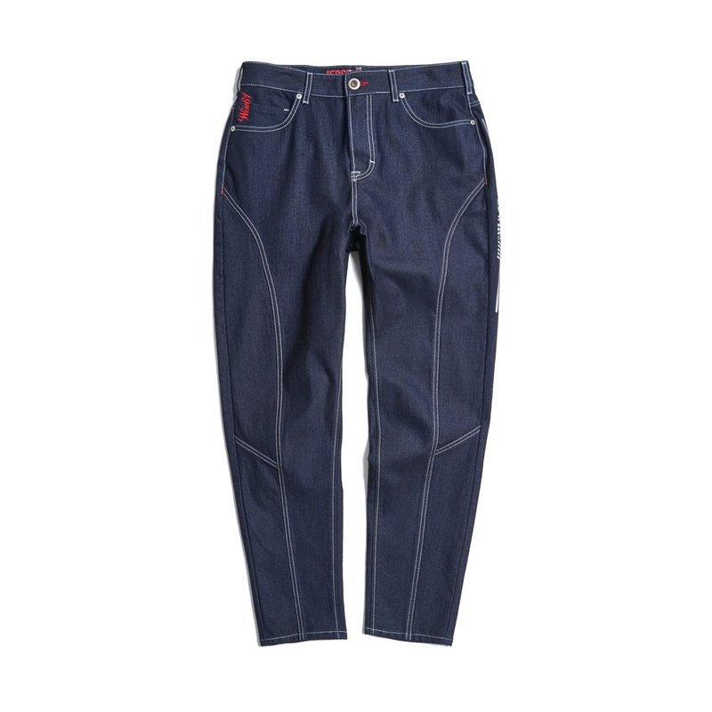 EDWIN 男款 JERSEYS 剪接修身丹寧錐形迦績褲 (原藍磨) - 男長褲/休閒褲 - 棉.麻 藍色