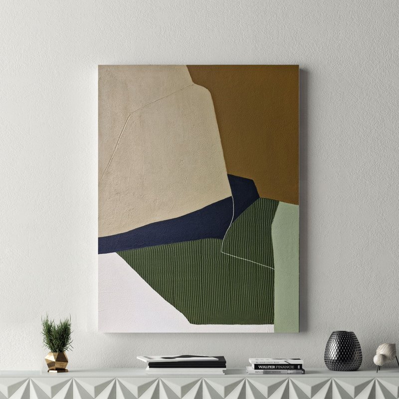 Green Textured Abstract Painting | Textured Painting | Green Textured Art |Vista - 壁貼/牆壁裝飾 - 棉.麻 綠色