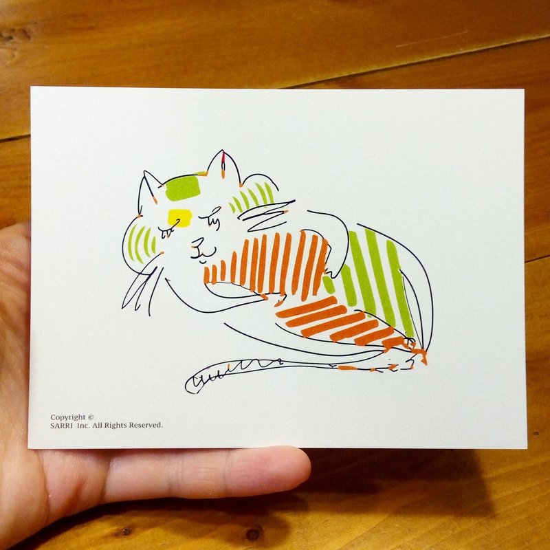 Green 喵喵 (A3 size poster can be made) Birthday Card Design Coloring Illustrator Picture Card Universal Card Art Love Special Funny Strange Character Strange Cute Taiwan Playable
