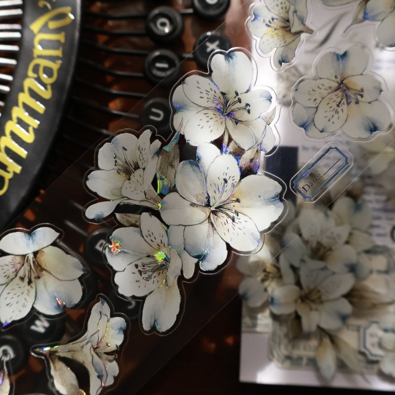 壹洱文創新品切模【藍嶼六初】輕復古打底花卉和紙膠帶貼紙 - 紙膠帶/和紙/PET - 其他材質 黑色