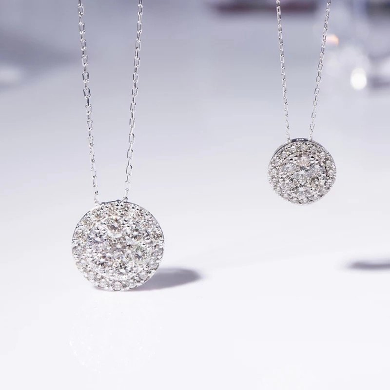 日本製 18k白k金 40分經典圓餅真鑽項鍊 視覺效果2克拉 - 項鍊 - 貴金屬 銀色