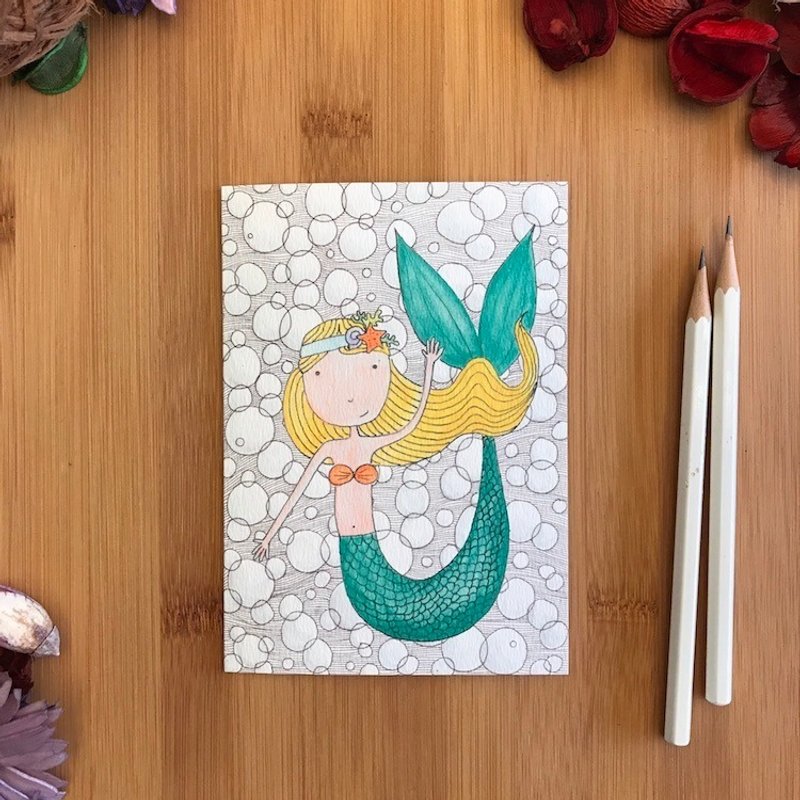 MERMAID BDAY birthday card hand-painted illustration of environmentally friendly paper British import card 016