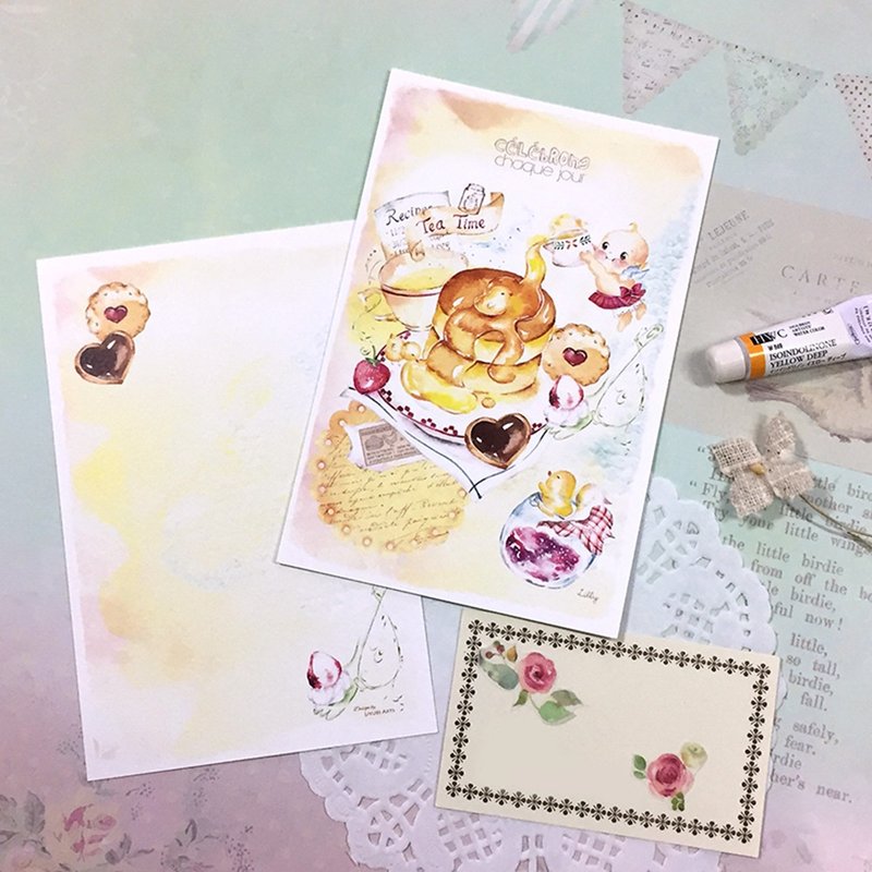 Watercolor postcard / greeting card - Happiness afternoon tea