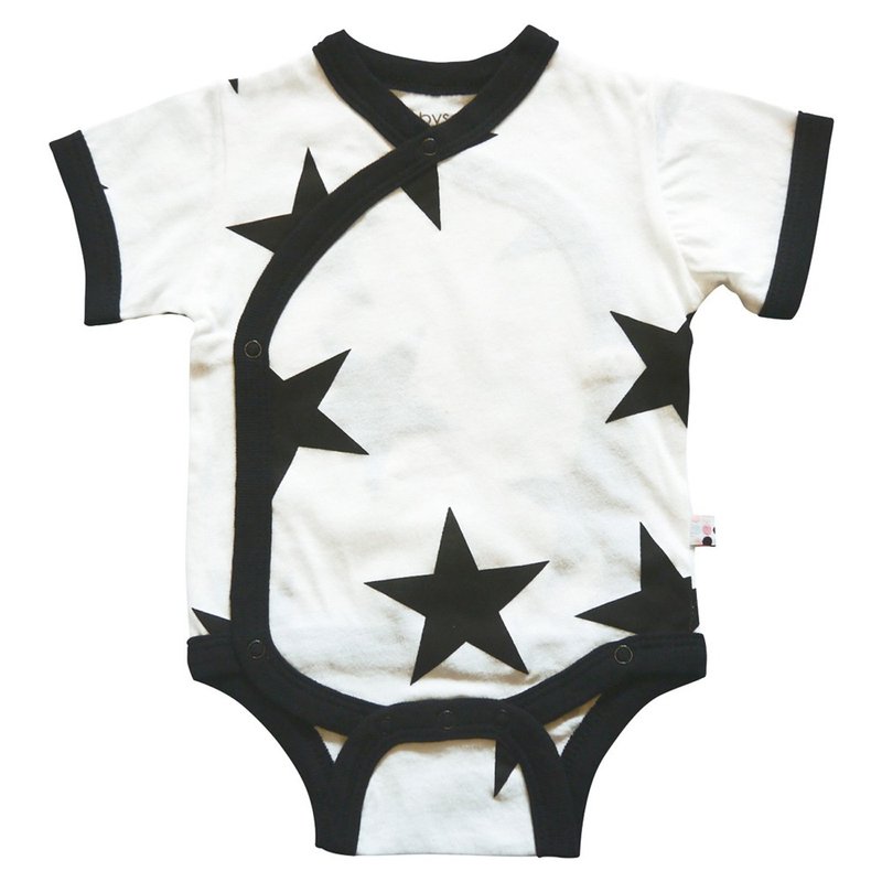 American Babysoy-Organic Cotton Short Sleeve Open-Up Pants _ Cool Black Stars