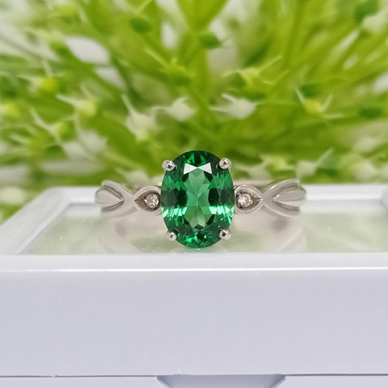 9 x 7 mm Light green natural topaz ring silver sterling 925 size 7.0 free resize - 戒指 - 純銀 綠色