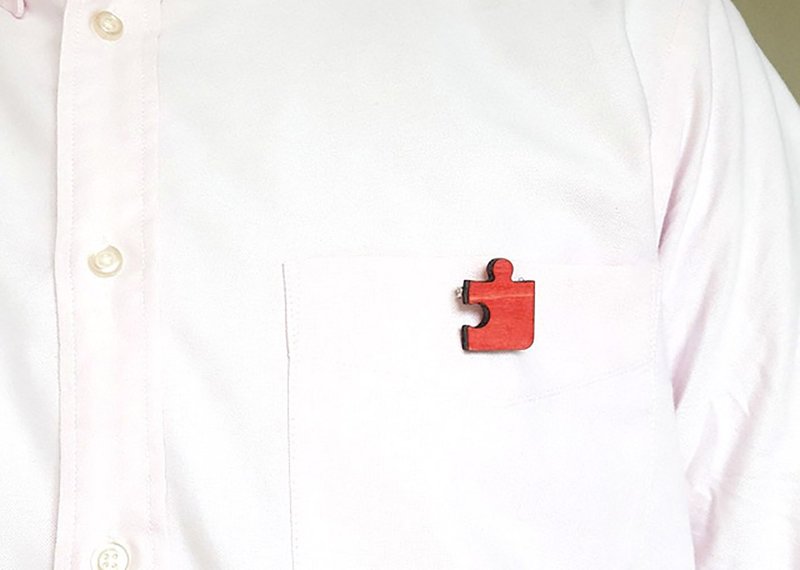 Wooden puzzle brooch red set of 2 Shop skyfish Brooches Pinkoi