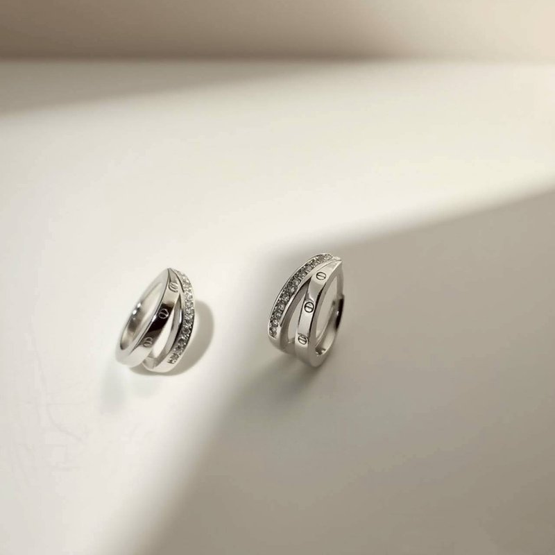 中性純銀雙層交疊鑽飾耳環 - 耳環/耳夾/耳骨夾 - 其他金屬