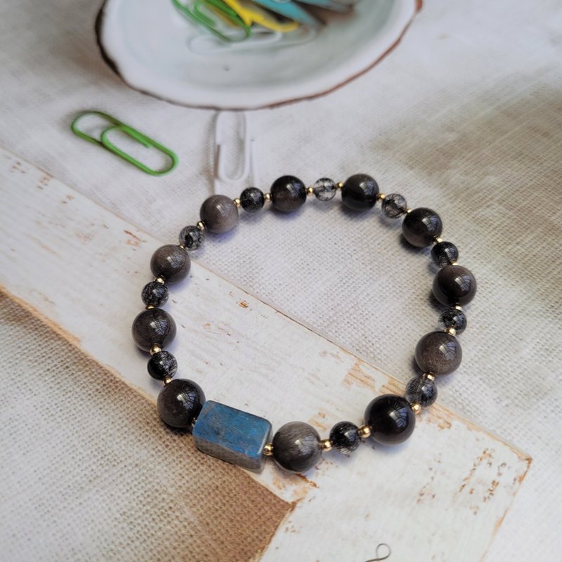 擋煞避邪/防小人~領袖石黑髮晶/銀曜石~隨型拉長石 - 手鍊/手環 - 水晶