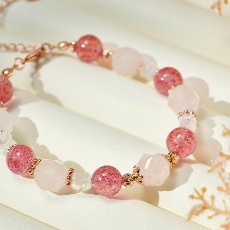 草莓晶 粉晶 水晶手鏈/招桃花 吸引人緣 愛情能量 - 手鍊/手環 - 水晶 粉紅色