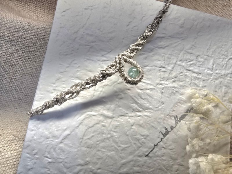 精靈密語 | 藍綠晶 圖騰編織手環 抽繩手環 可調節 - 手鍊/手環 - 半寶石 卡其色