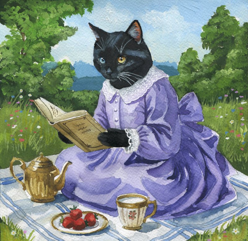 Vintage style cat picnic - 壁貼/牆壁裝飾 - 紙 綠色