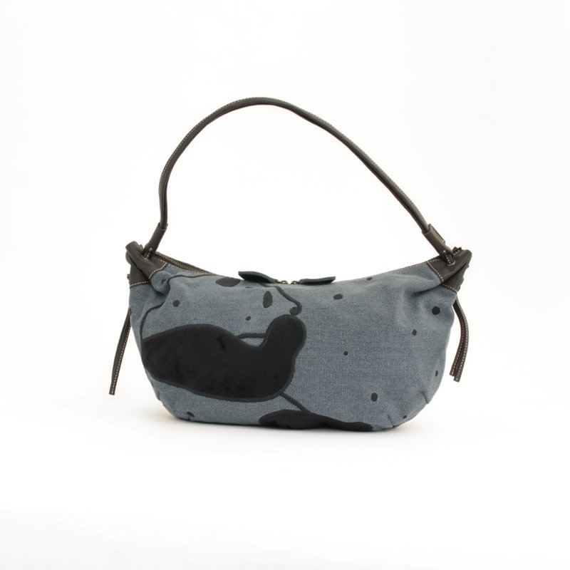 横向きパンダ刺繍・クロワッサンバッグ - 側背包/斜背包 - 真皮 藍色