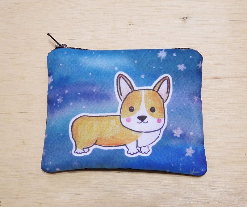 Customizable {name} handwriting style pattern painted watercolor rendering yellow Corgi Wallets wallet card package