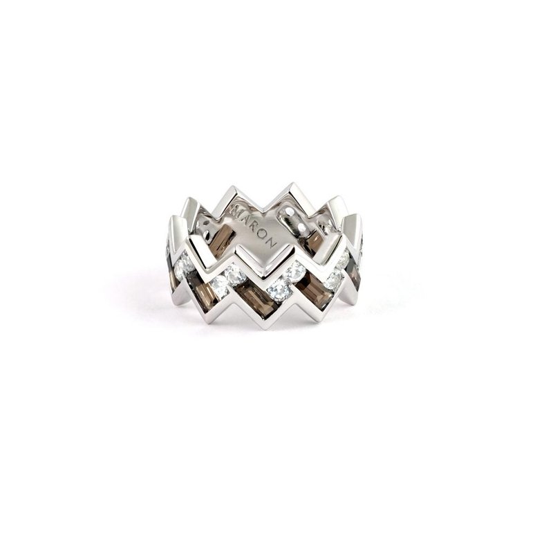 Urban Zigzag Ring with Smoky Quartz and White Topaz