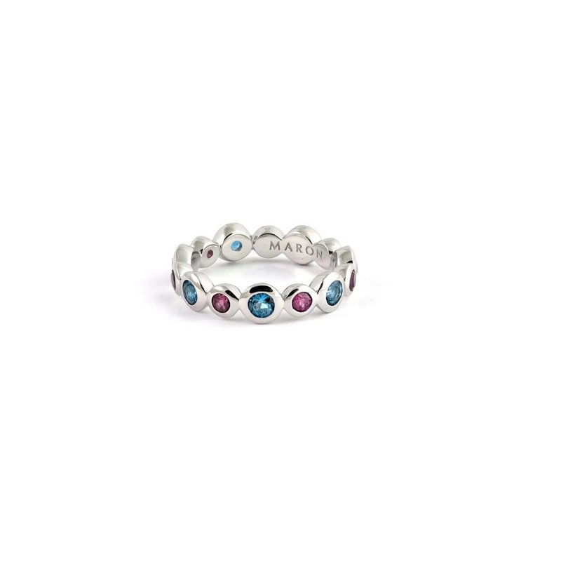 Urban Round Eternity Ring with London Blue Topaz and Rhodolite