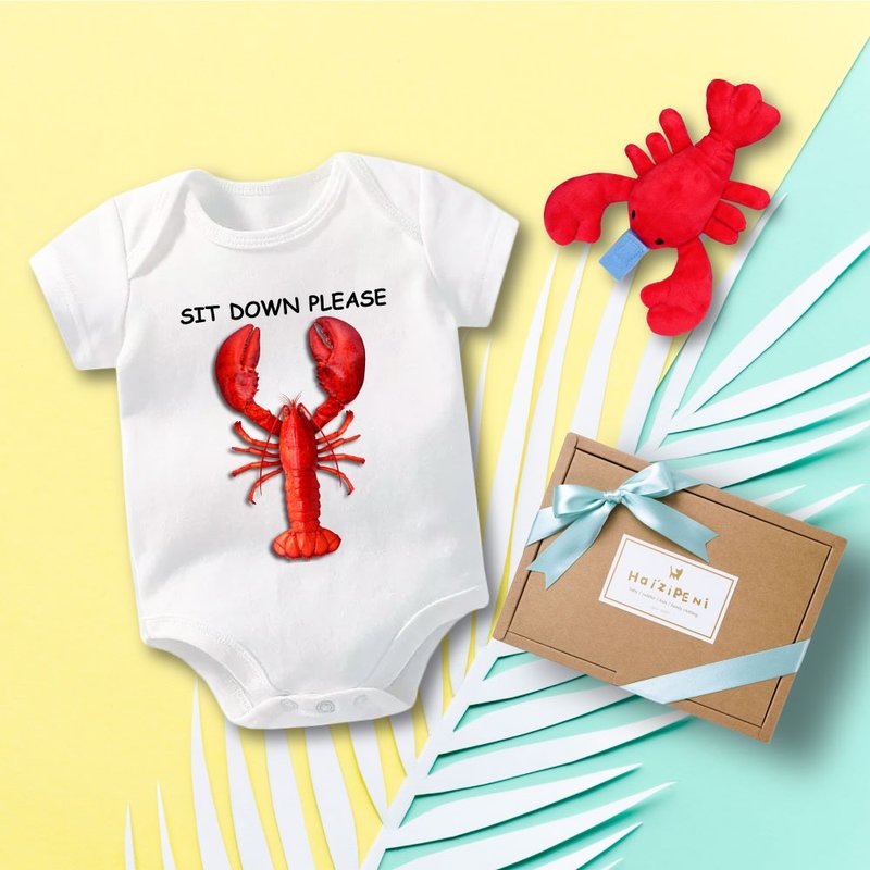 Lobster Bodysuits / Onesies (White) & Pacifier Holder - Baby shower gift