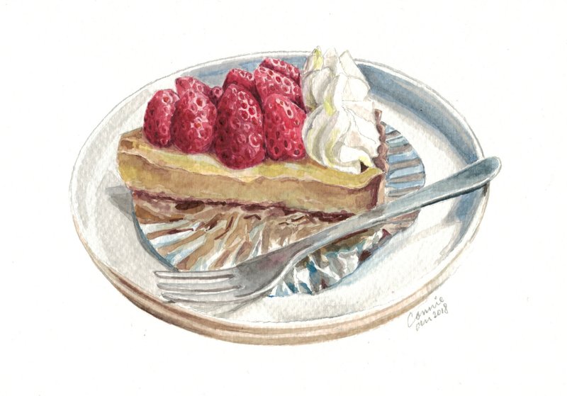 Original Watercolour Painting (A5) - Strawberry Tart