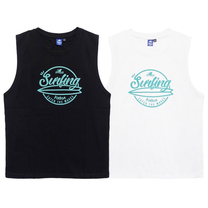 Surfing round neck wide shoulder vest - white / black (L.XL)