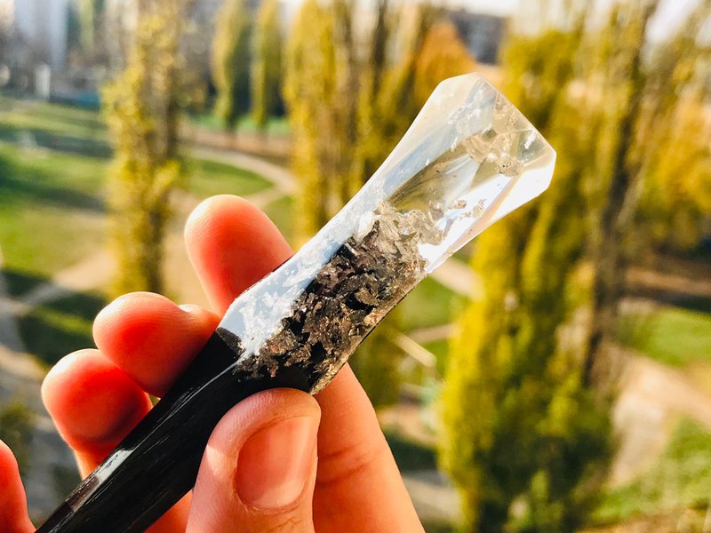 Wooden hair stick, Hair pin with clear resin and silver foil, Hair Accessorie - 髮夾/髮圈 - 木頭 透明