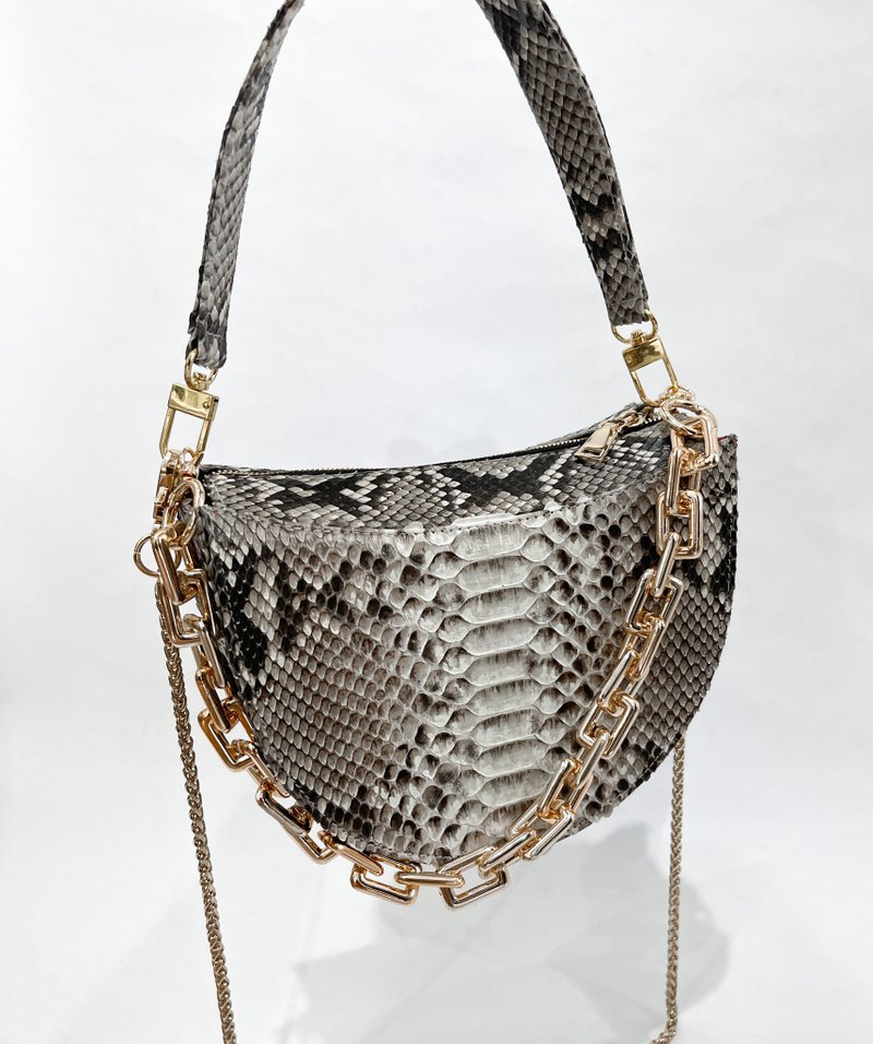 Python Leather Bag Snakeskin Crossbody Purse Python Leather Clutch - 手拿包 - 真皮 灰色