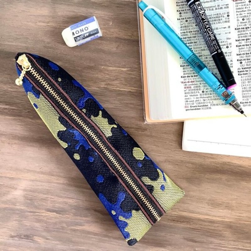 【ポロック】畳縁 テトラ型 ペンケース スプラッシュ ペンキ ペインティ インク 青 ゴールド - 鉛筆盒/筆袋 - 其他材質 多色