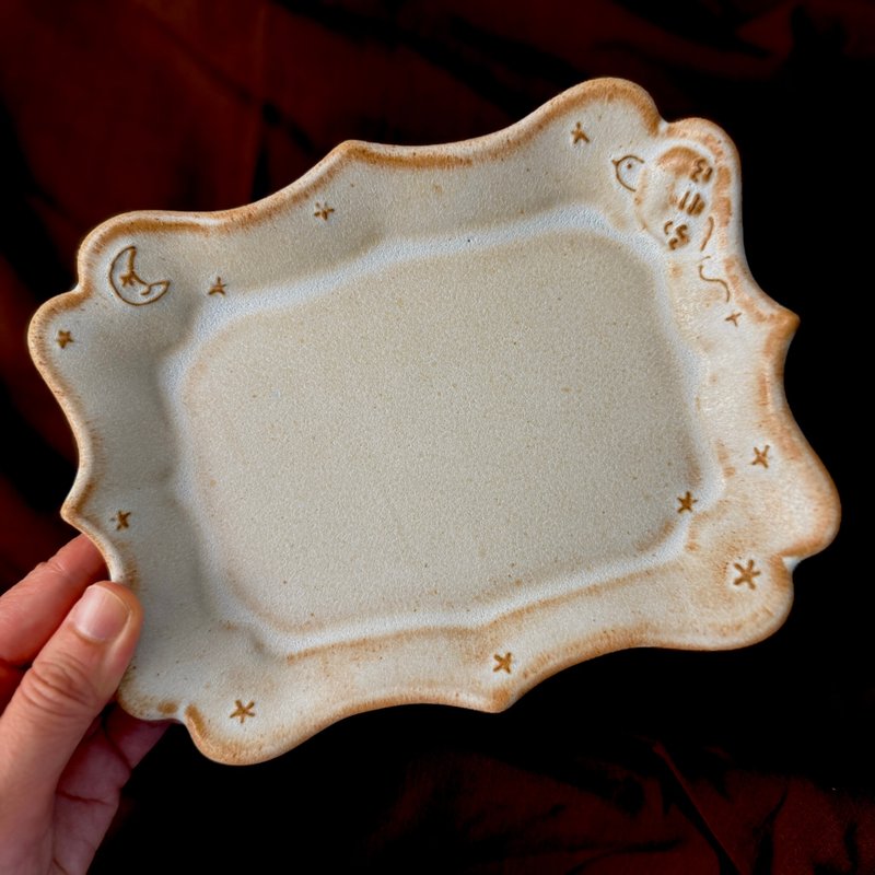 【 小丸 森林 浮雕 】 無光水藍釉  飛鳥  歐式長方盤 - 盤子/餐盤/盤架 - 陶 藍色