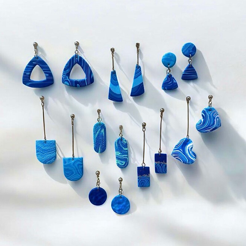 No5 沁海藍系列 - 耳環/耳夾/耳骨夾 - 其他材質 藍色