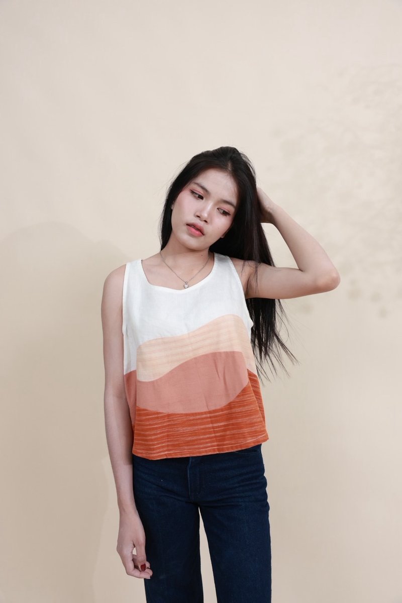 Handmade Minimalist Patchwork Woman's Casual Cotton Sleeveless Top, Thailand - 女上衣/長袖上衣 - 棉.麻