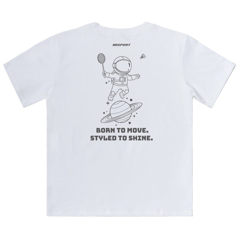 立體機能棉T-運動太空人-大圖線條背圖款-羽球 機能服 MIT台灣製 - 運動上衣/排汗衫 - 聚酯纖維 白色