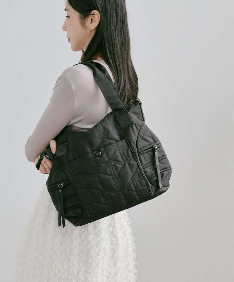 supportingrole 蓬鬆弧線斜肩後背手提3用托特包 黑 - 側背包/斜背包 - 其他人造纖維 黑色