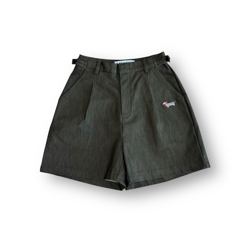 短裤Shorts : 绿色牛仔布 (Green Denim) : 腊肠犬Dachshund - 女短褲/五分褲 - 棉.麻 綠色