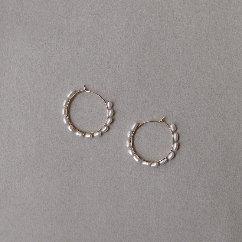 14KGF  ライスパールフープピアス - 耳環/耳夾/耳骨夾 - 珍珠 白色