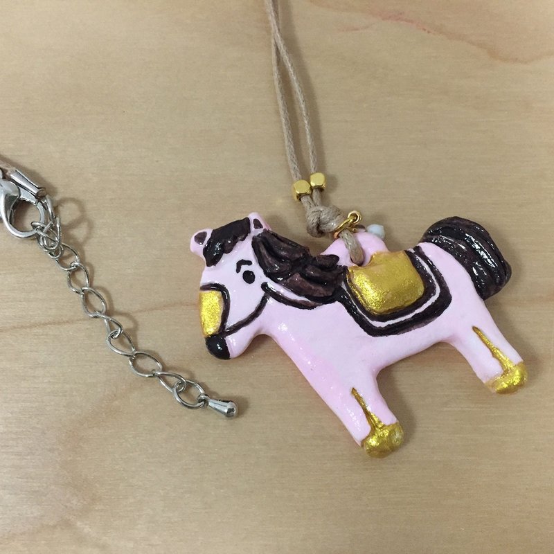 a pink little horse handmade woman fashion necklace from Niyome clay