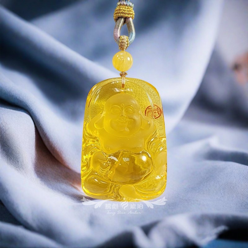 騰彪琥珀 天然琥珀蜜蠟 淨水琥珀 大師精雕 彌勒賜幅 典藏 項鍊墜 - 項鍊 - 半寶石 黃色