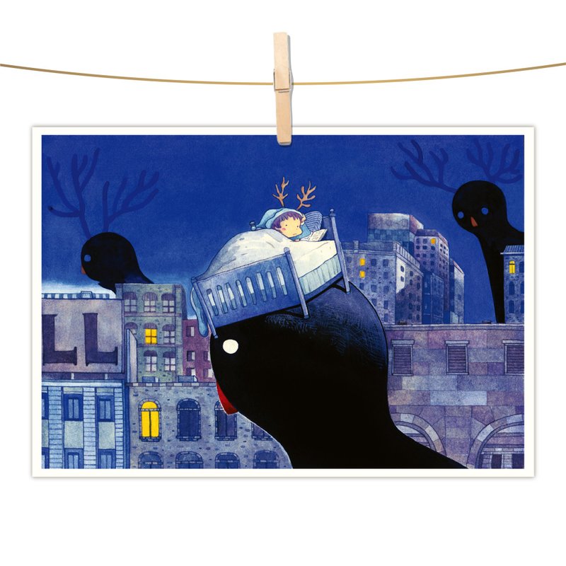Afu watercolor illustration postcard - deep black giant