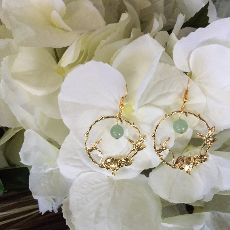 Gold-Tone Leaf Roundel Aventurine Earrings