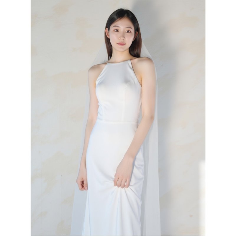 繞頸修身長禮服 - 禮服/小禮服 - 絲.絹 白色