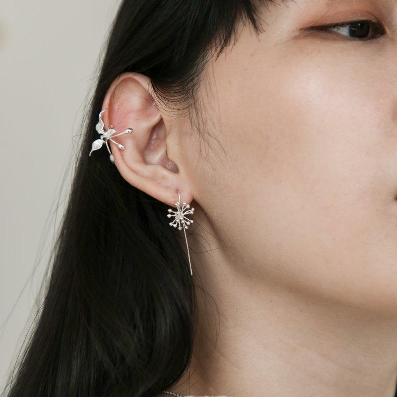 蒲公英耳環 925純銀 - 耳環/耳夾/耳骨夾 - 銀 銀色