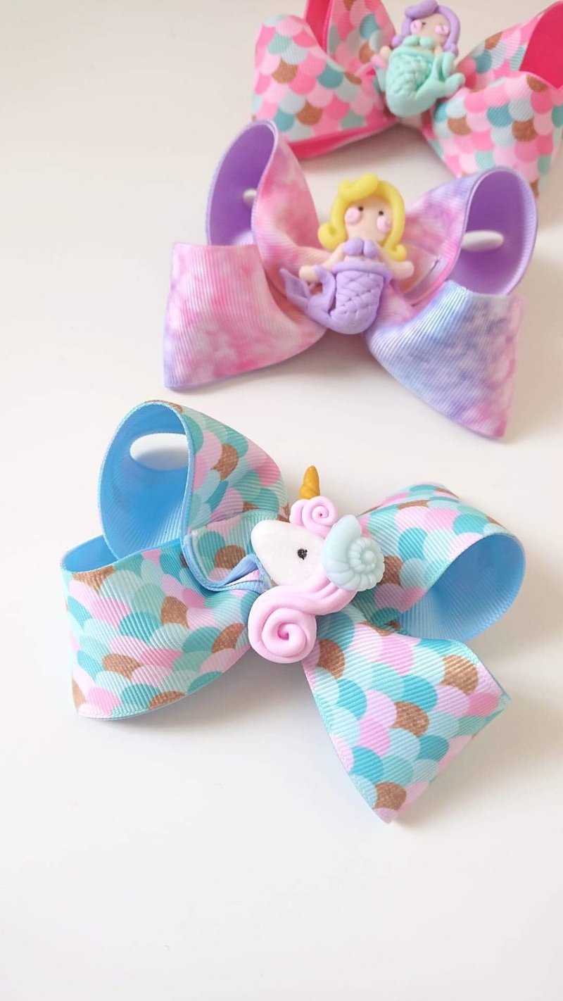 Bonbon Baby Blue Ocean Unicorn Bow Hair Clip