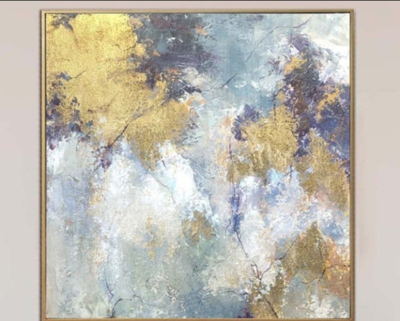 Extra Large Gold Painting on Canvas Large Mountains Wall Art Autumn Artwork - 壁貼/牆壁裝飾 - 壓克力 多色