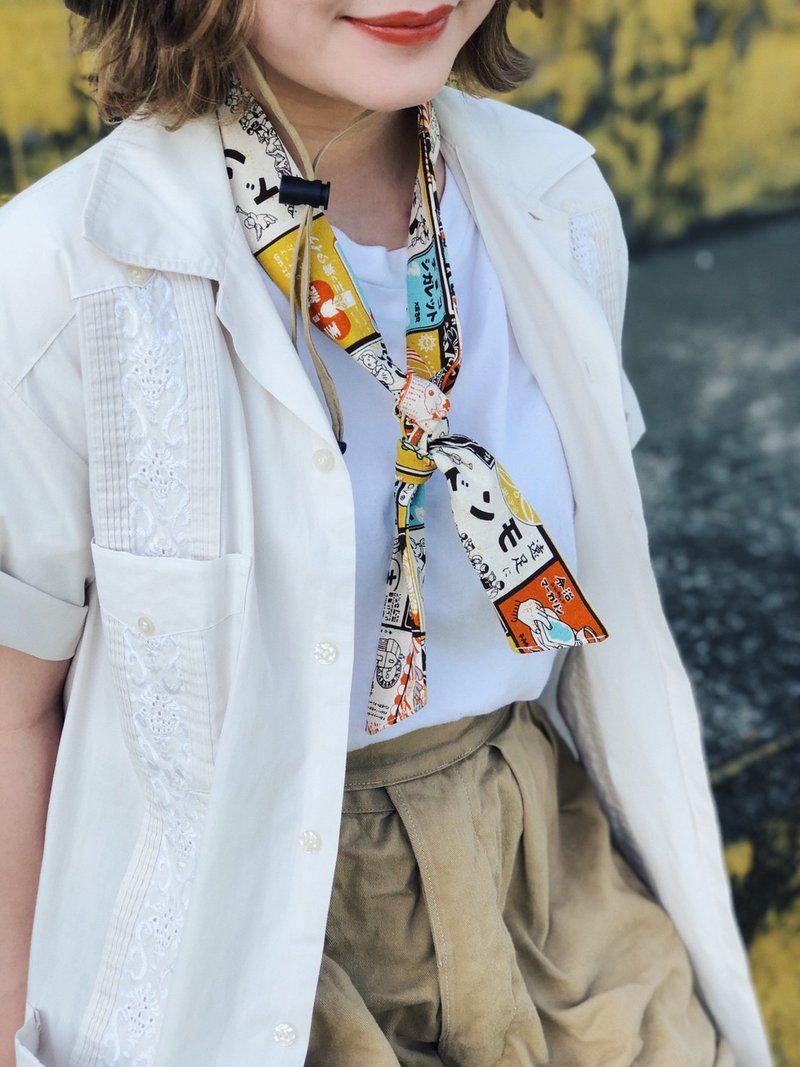 5way花布領巾-昭和時期 - 領結/領巾 - 棉.麻 橘色