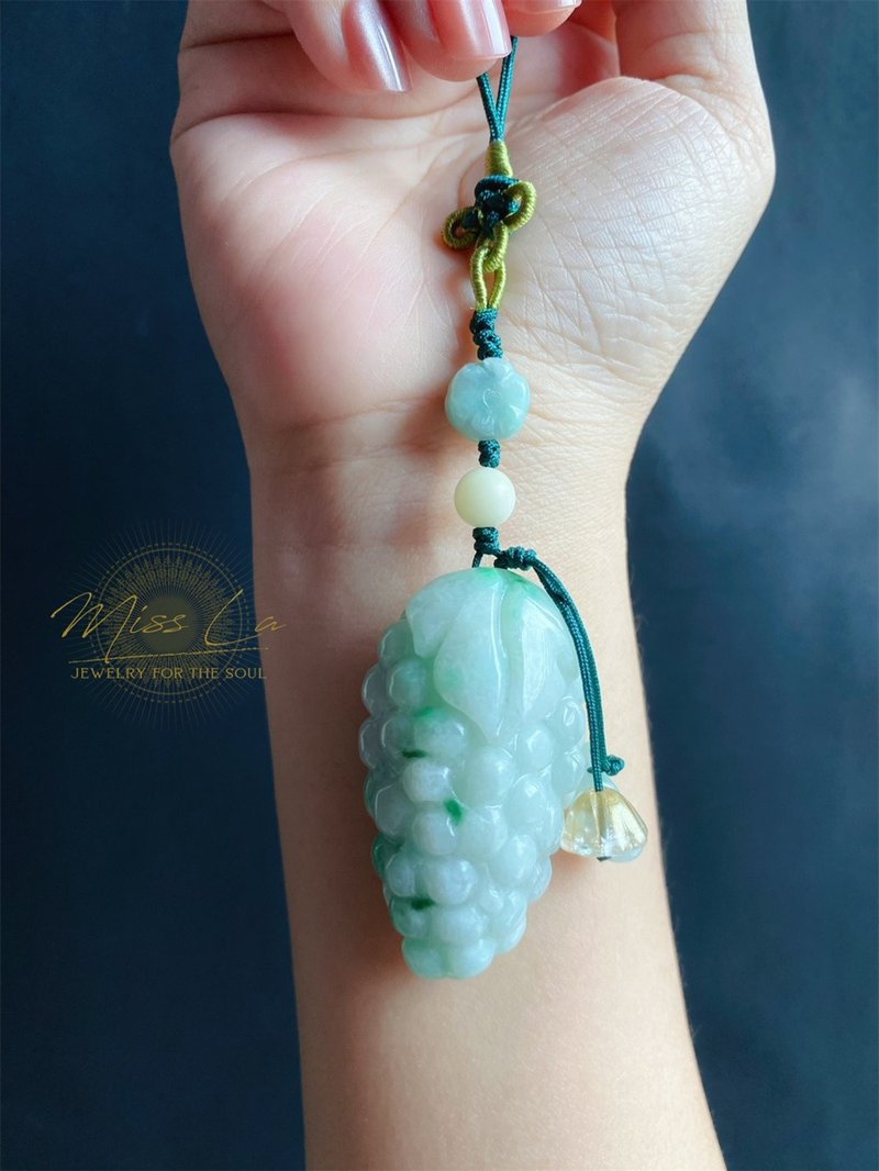 天然緬甸玉 翡翠 葡萄 葫蘆 蓮蓬 掛繩 禮物 包掛 長輩禮 車掛 - 吊飾/掛飾 - 玉石 綠色