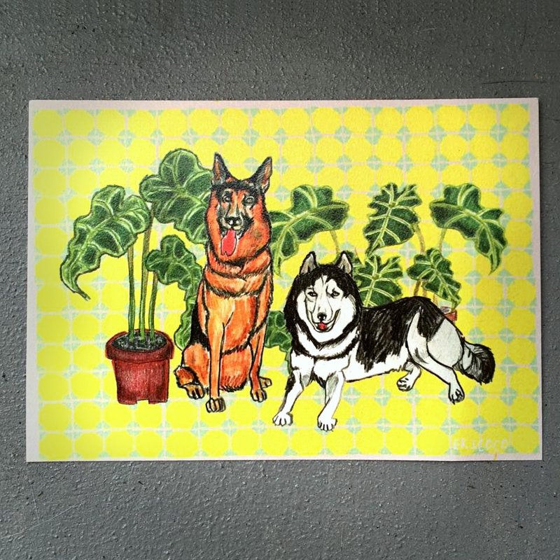 German wolf dog with scholar's good friend postcard