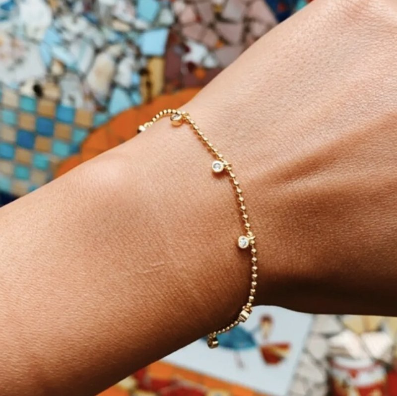 點點金色小圓鑽14K金手鏈 DOTS BRACELET - 手鍊/手環 - 銅/黃銅 金色
