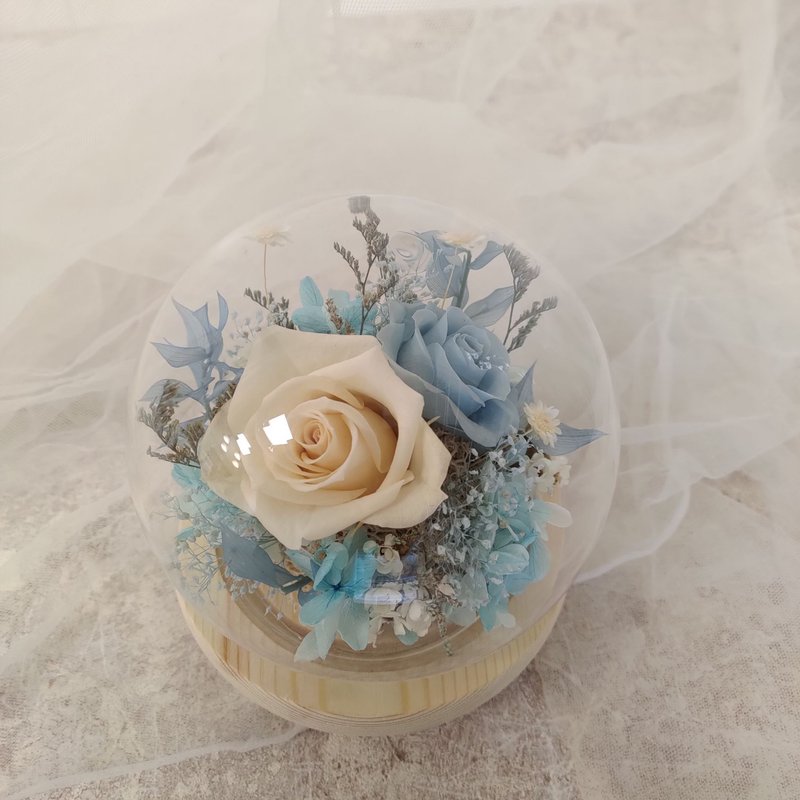 玻璃花鐘 藍白配色 永生花 乾燥花 畢業禮 生日禮 情人節禮物 - 乾燥花/永生花 - 植物.花 藍色