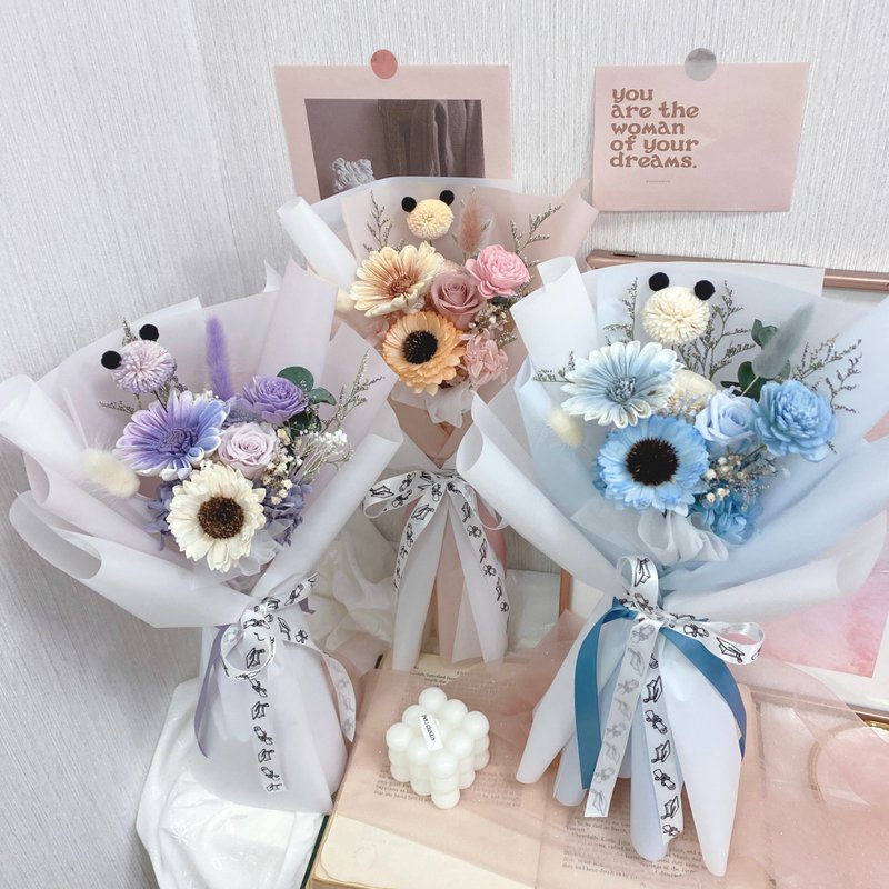 【畢業花束】冰淇淋熊熊香氛向日葵花束 畢業禮物yuflorist - 乾燥花/永生花 - 植物.花