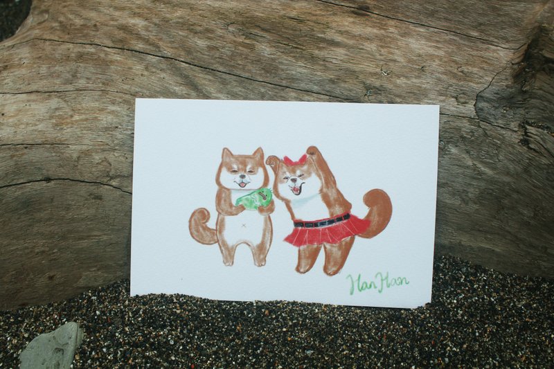 Shiba Inu scared baby - hand drawn postcard