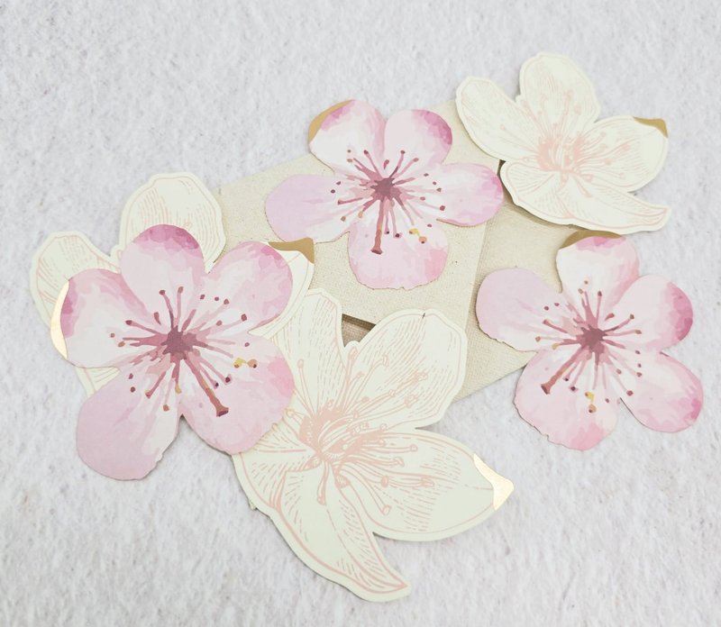 Cherry blossoms sakura die cut cards with gold foil (Set of - 卡片/明信片 - 紙 粉紅色
