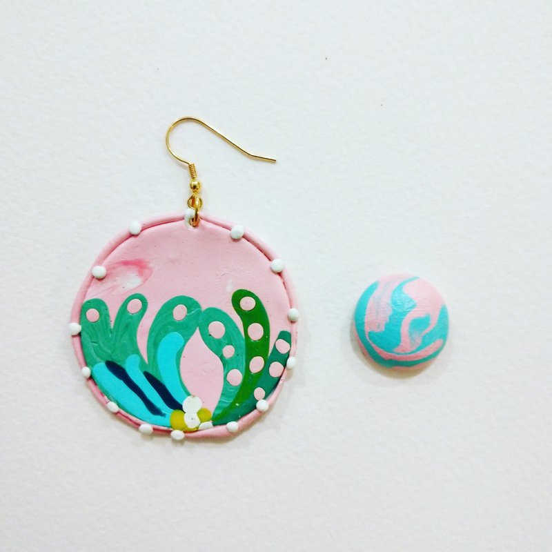 Pink and green earrings